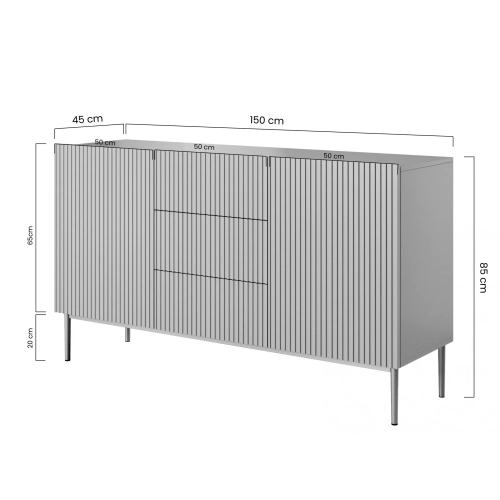 Komoda z szufladami Nicole 150 cm - biały mat / złote nóżki
